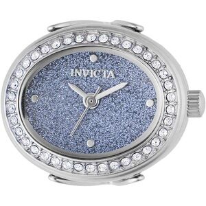 Invicta Mini Crystal Ring Watch Blue Glitter Dial Silver Tone